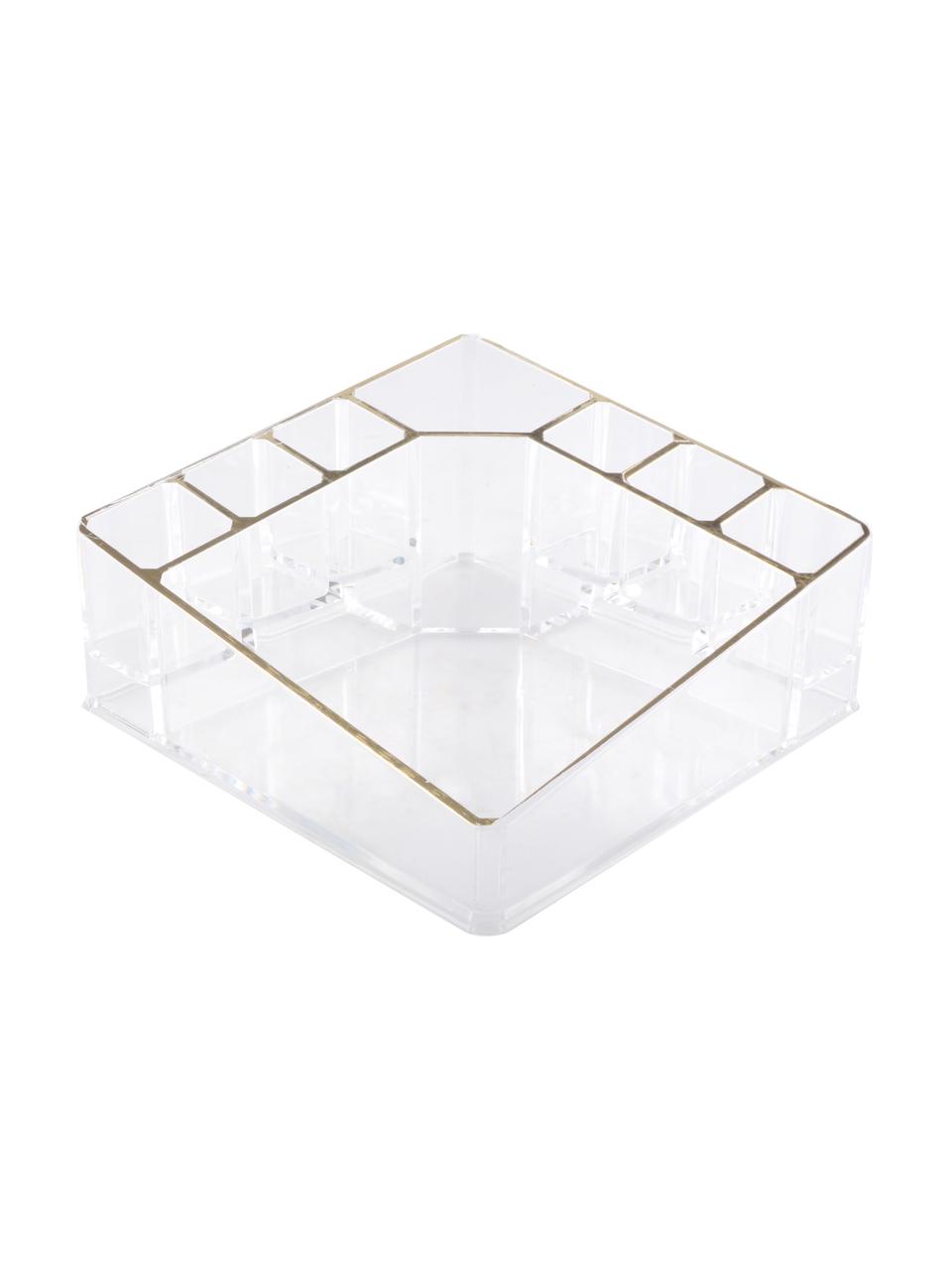 Kosmetik-Organizer Malla, Kunststoff, Transparent, Goldfarben, B 14 x H 7 cm