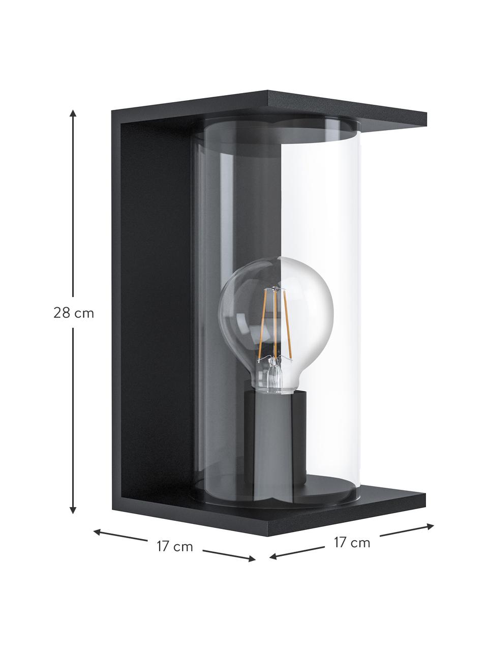 Außenwandleuchte Cascinetta mit Glasschirm, Lampenschirm: Glas, Schwarz, Transparent, B 17 x H 28 cm