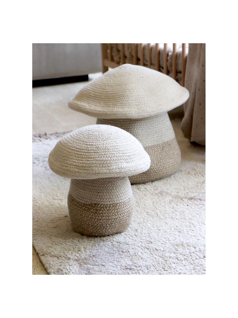 Cesta infantil artesanal Mushroom, 38 cm, 97% algodón, 3% fibra sintética, Blanco crema, tonos beige, Ø 33 x Al 38 cm