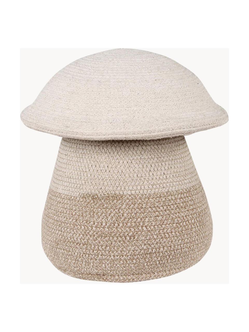 Panier de rangement pour enfants fait à la main Mushroom, haut. 38 cm, 97 % coton, 3 % fibres synthétiques, Blanc crème, tons beiges, Ø 33 x haut. 38 cm