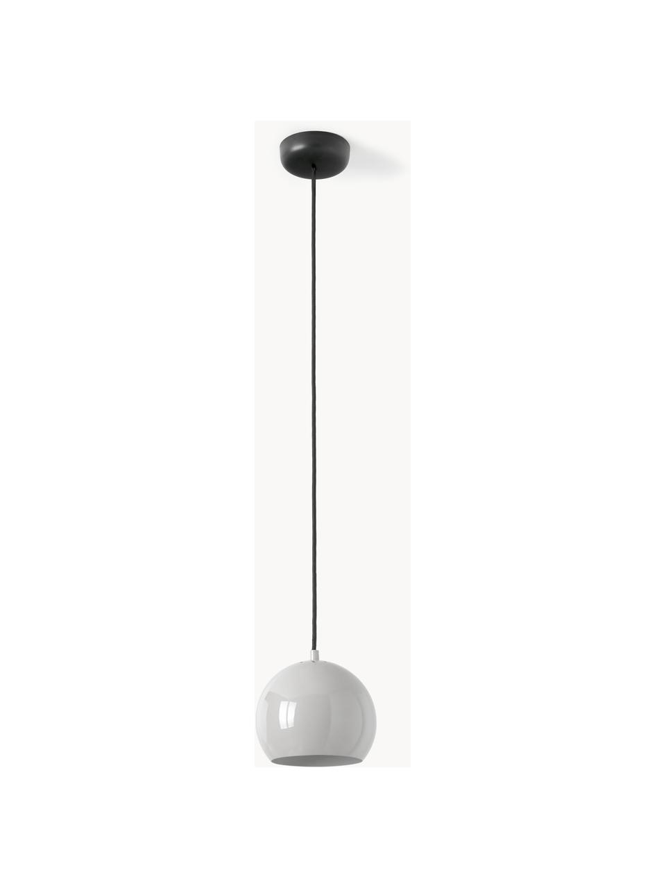 Kleine bolvormige hanglamp Ball, Lampenkap: gecoat metaal, Lichtgrijs, Ø 18 x H 16 cm