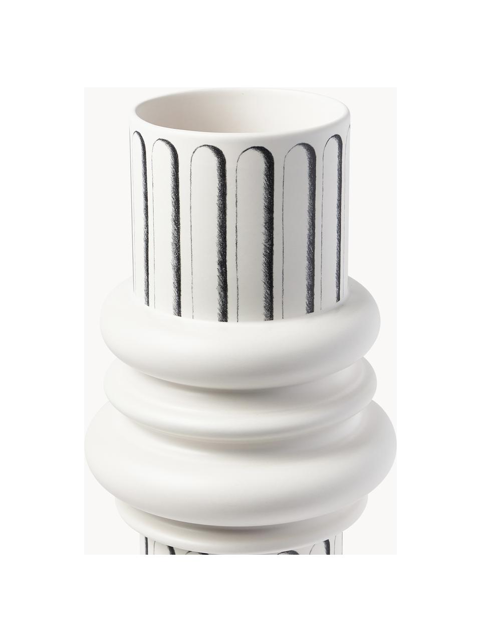 Dizajnová váza z keramiky Ordini, V 45 cm, Keramika, Lomená biela, čierna, Ø 20 x V 45 cm