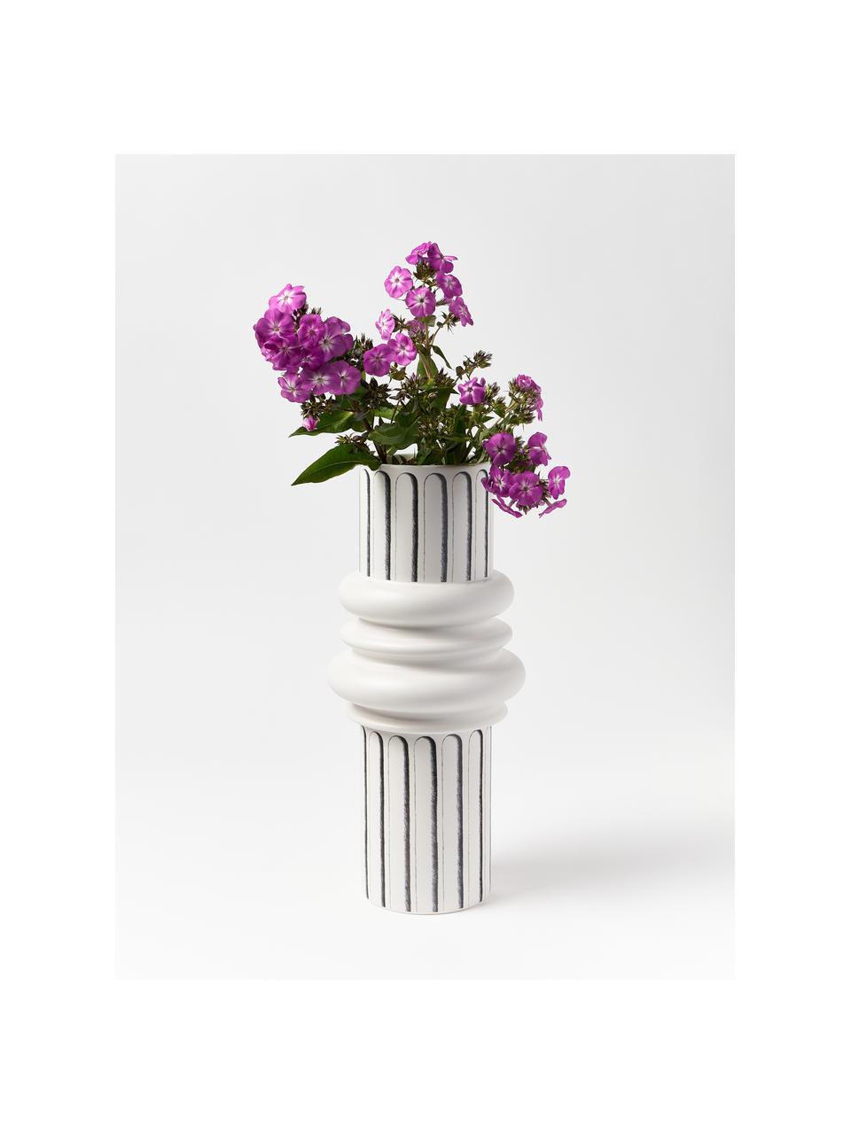 Vase design en céramique Ordini, haut. 45 cm, Céramique, Blanc cassé, noir, Ø 20 x haut. 45 cm