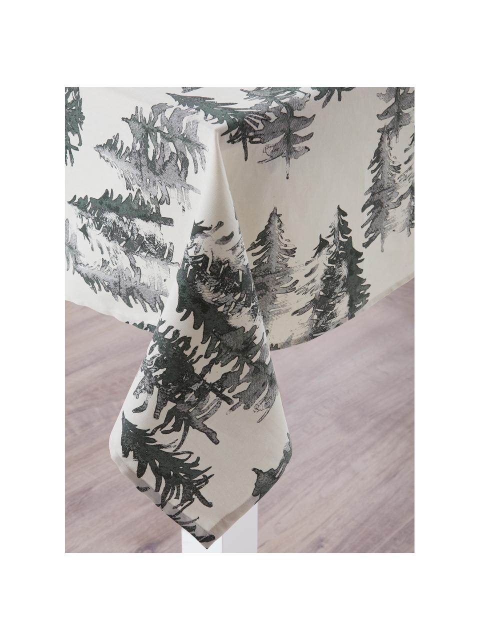 Tafelkleed Forrest, 100% katoen, afkomstig van duurzame katoenteelt, Crèmekleurig, groen- en grijstinten, 145 x 200 cm