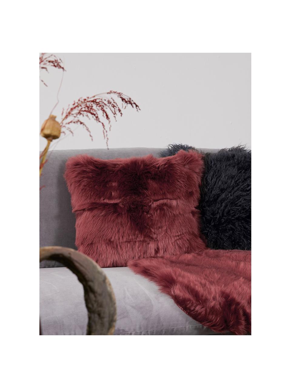 Poszewka na poduszkę ze sztucznego futra Mathilde, proste włosie, Terakota, S 40 x D 40 cm