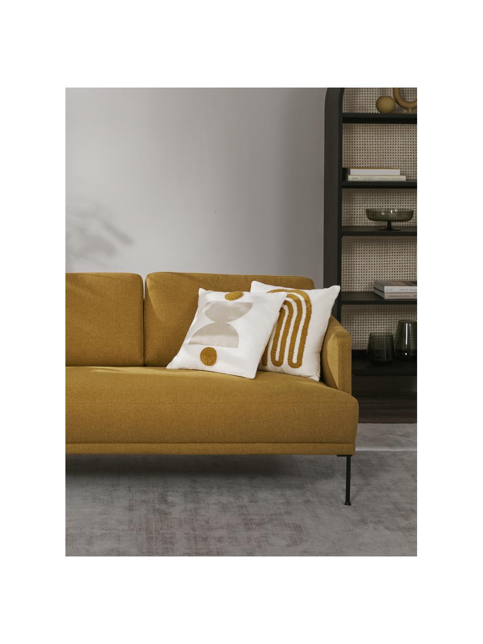 Sofá Fluente (2 plazas), Tapizado: 100% poliéster Alta resis, Estructura: madera de pino maciza, Patas: metal con pintura en polv, Tejido ocre, An 166 x F 85 cm