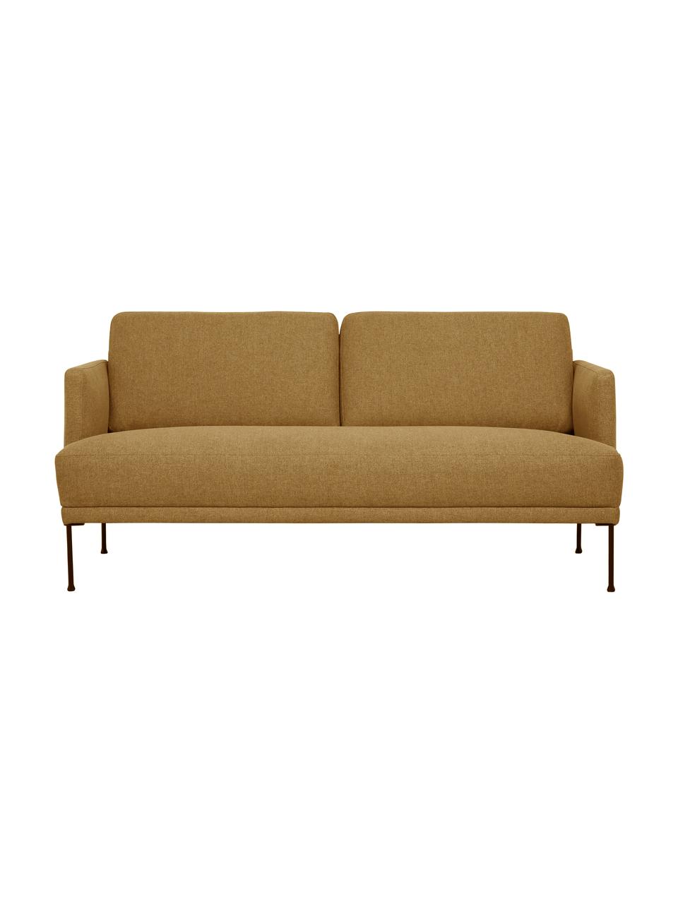 Sofa z metalowymi nogami Fluente (2-osobowa), Tapicerka: 100% poliester Dzięki tka, Stelaż: lite drewno sosnowe, Nogi: metal malowany proszkowo, Ochrowa tkanina, S 166 x G 85 cm