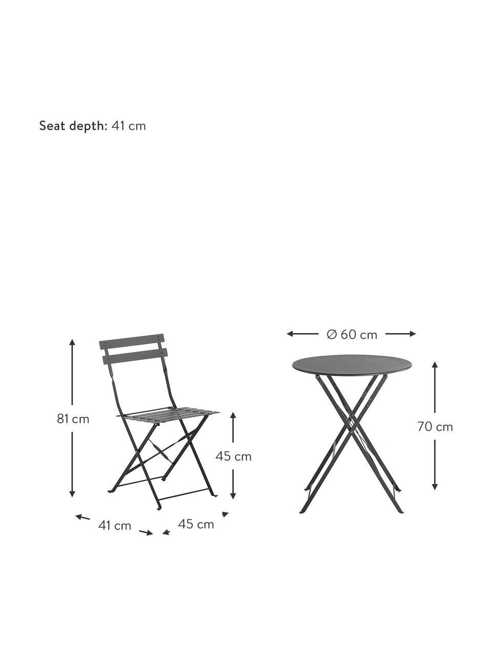Set tavolo e sedie da balcone in metallo Chelsea 3 pz, Metallo verniciato a polvere, Grigio scuro, Set in varie misure