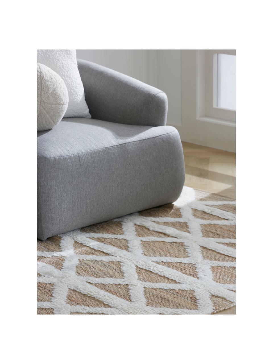 Handgewebter Juteteppich Malea, 57 % Jute, 35 % Wolle, 7 % Baumwolle, Beige, Cremeweiß, B 80 x L 150 cm (Größe XS)