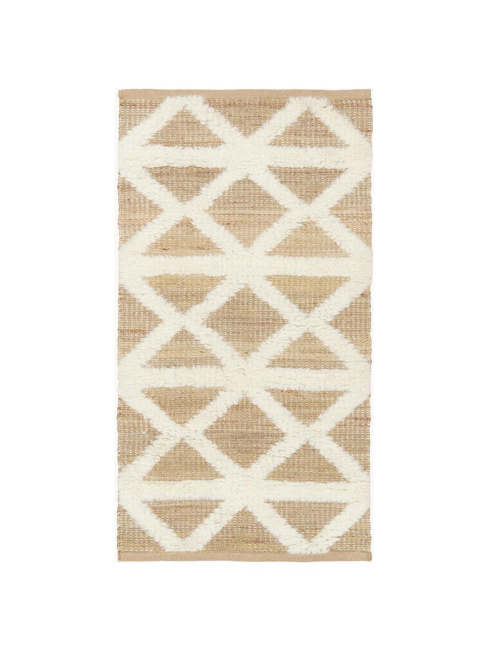 Ručně tkaný jutový koberec Malea, 57 % juta, 35 % vlna, 7 % bavlna, Béžová, krémově bílá, Š 80 cm, D 150 cm (velikost XS)