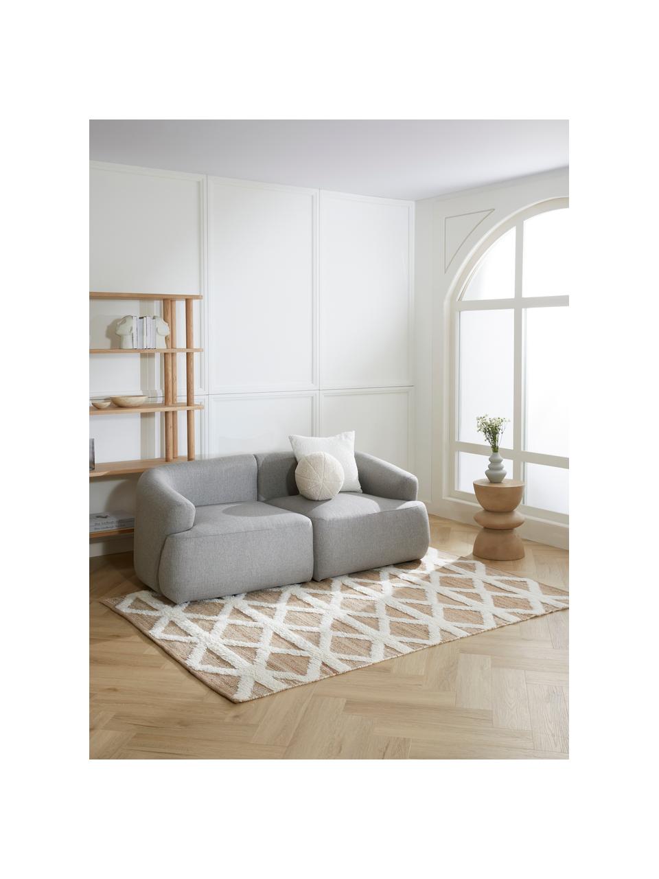 Handgewebter Juteteppich Malea, 57 % Jute, 35 % Wolle, 7 % Baumwolle, Beige, Cremeweiß, B 80 x L 150 cm (Größe XS)