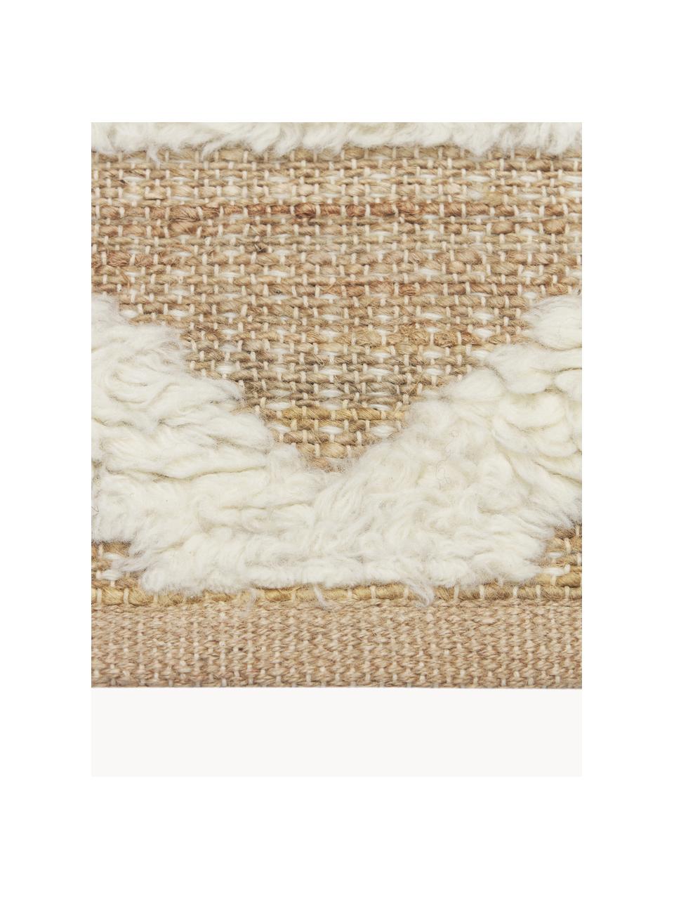 Handgeweven jute vloerkleed Malea, 57% jute, 35% wol, 7% katoen, Beige, crèmewit, B 80 x L 150 cm (maat XS)