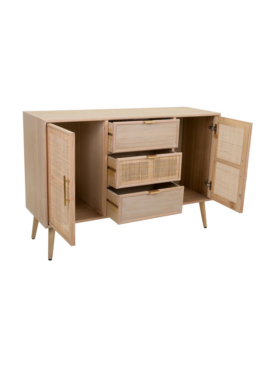 Credenza in legno Cayetana, Piedini: legno di bambù verniciato, Legno di bambù, marrone chiaro, dorato, Larg. 120 x Alt. 81 cm