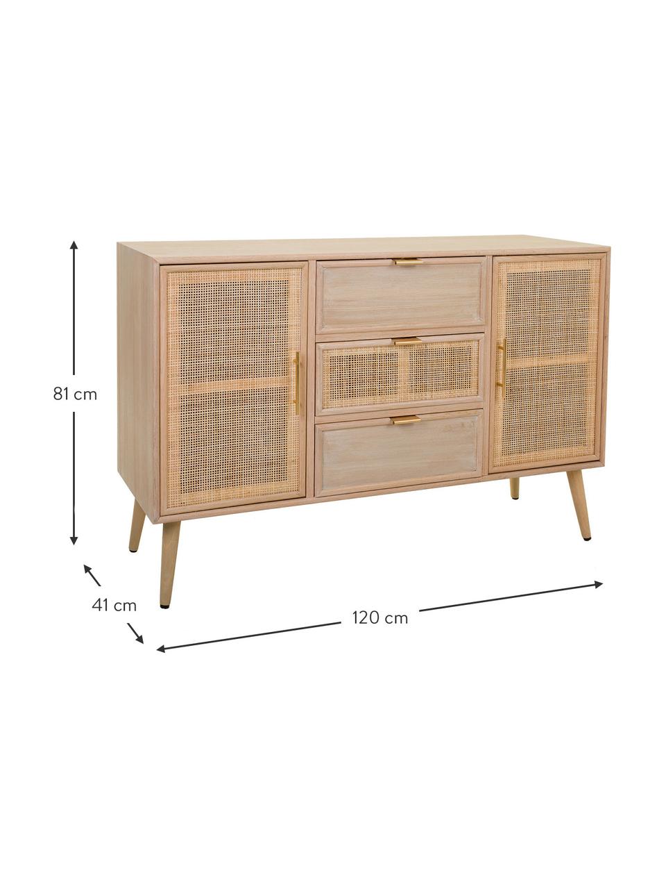 Credenza in legno Cayetana, Piedini: legno di bambù verniciato, Legno di bambù, marrone chiaro, dorato, Larg. 120 x Alt. 81 cm