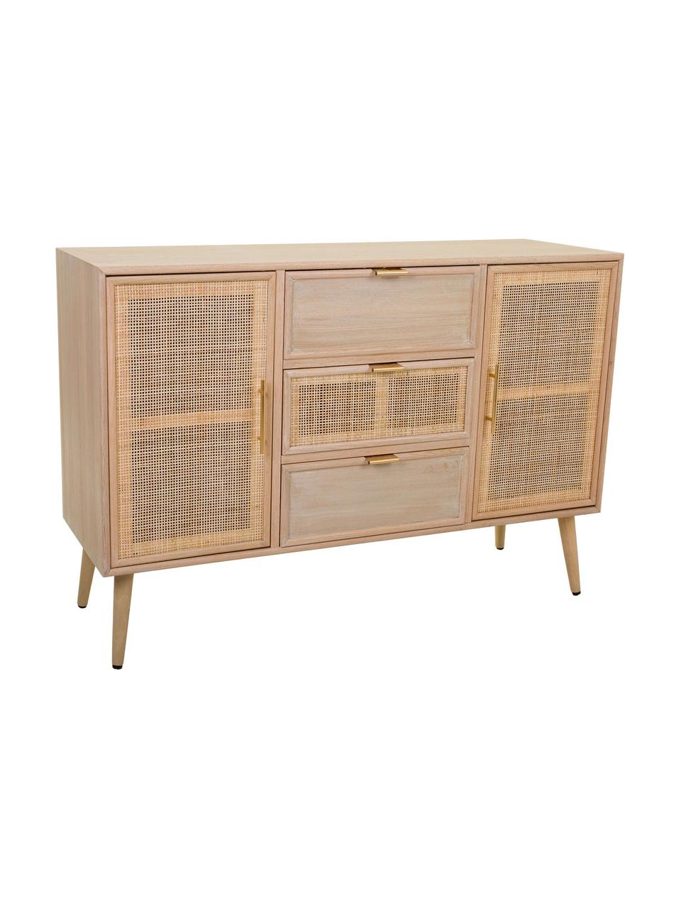 Credenza in legno Cayetana, Piedini: legno di bambù verniciato, Legno di bambù, marrone chiaro, dorato, Larg. 120 x Alt. 81 cm