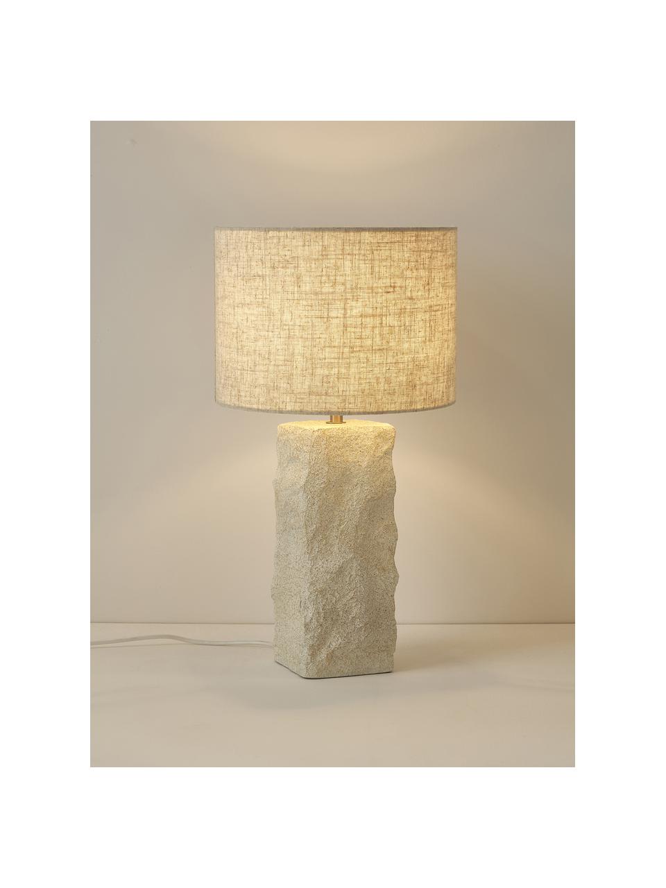 Lampada da tavolo grande con base di cemento Kiri, Paralume: lino, Base della lampada: cemento, Beige, bianco, Ø 29 x Alt. 54 cm