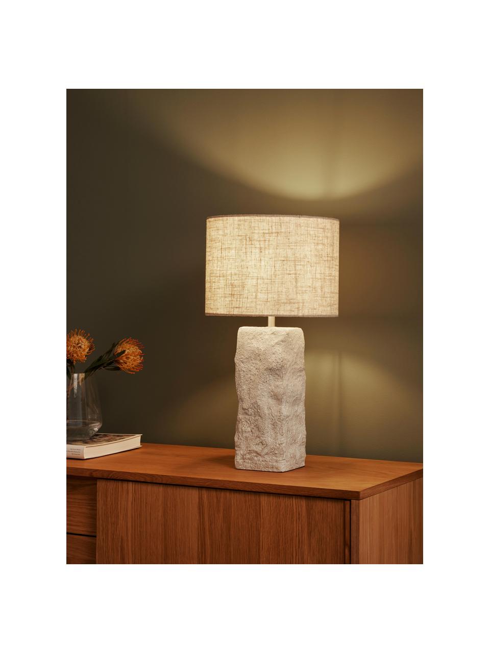 Lampada da tavolo grande con base di cemento Kiri, Paralume: lino, Beige chiaro, Ø 29 x Alt. 54 cm