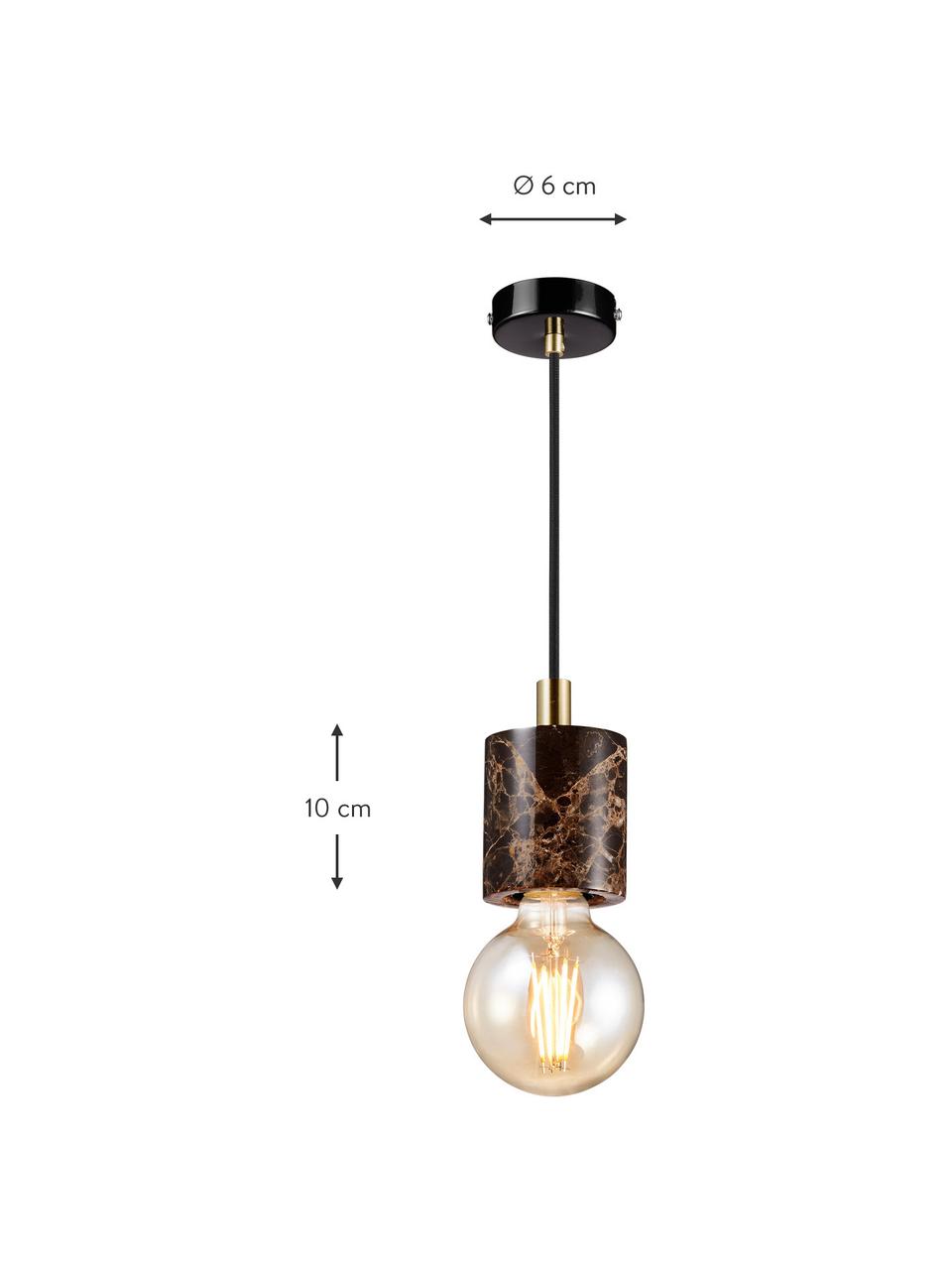 Kleine marmeren hanglamp Siv, Lampenkap: marmer, Baldakijn: gecoat metaal, Bruin, gemarmerd, Ø 6 x H 10 cm