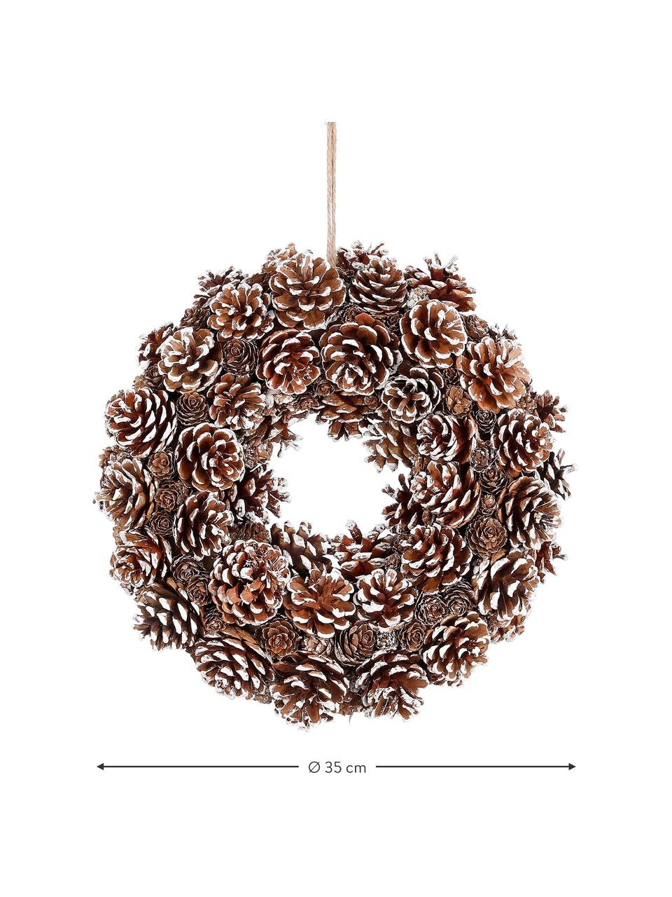 Vánoční věnec Grant Ø 35 cm, Borovicové šišky, Hnědá, bílá, Ø 35 cm, V 15 cm