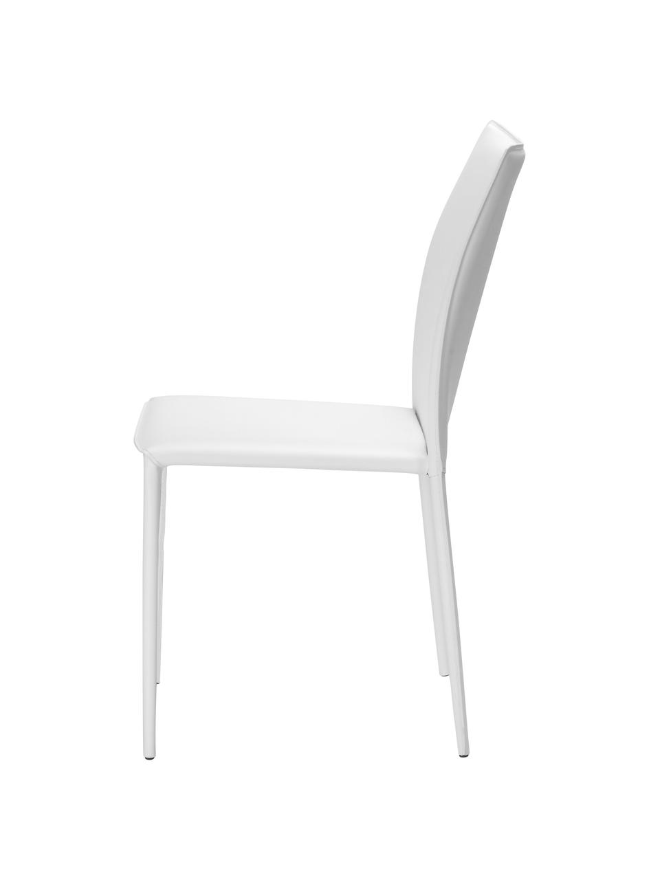 Leren stoelen Soléne, 2 stuks, Zitvlak: gerecycled leer, Frame: metaal bekleed met gerecy, Wit, B 48 x D 60 cm
