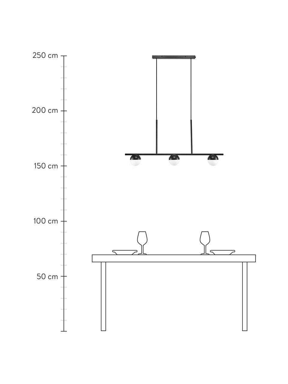 Lámpara de techo grande Contina, Pantalla: vidrio, Estructura: metal recubierto, Anclaje: metal recubierto, Cable: cubierto en tela, Blanco, negro, An 90 x Al 242 cm