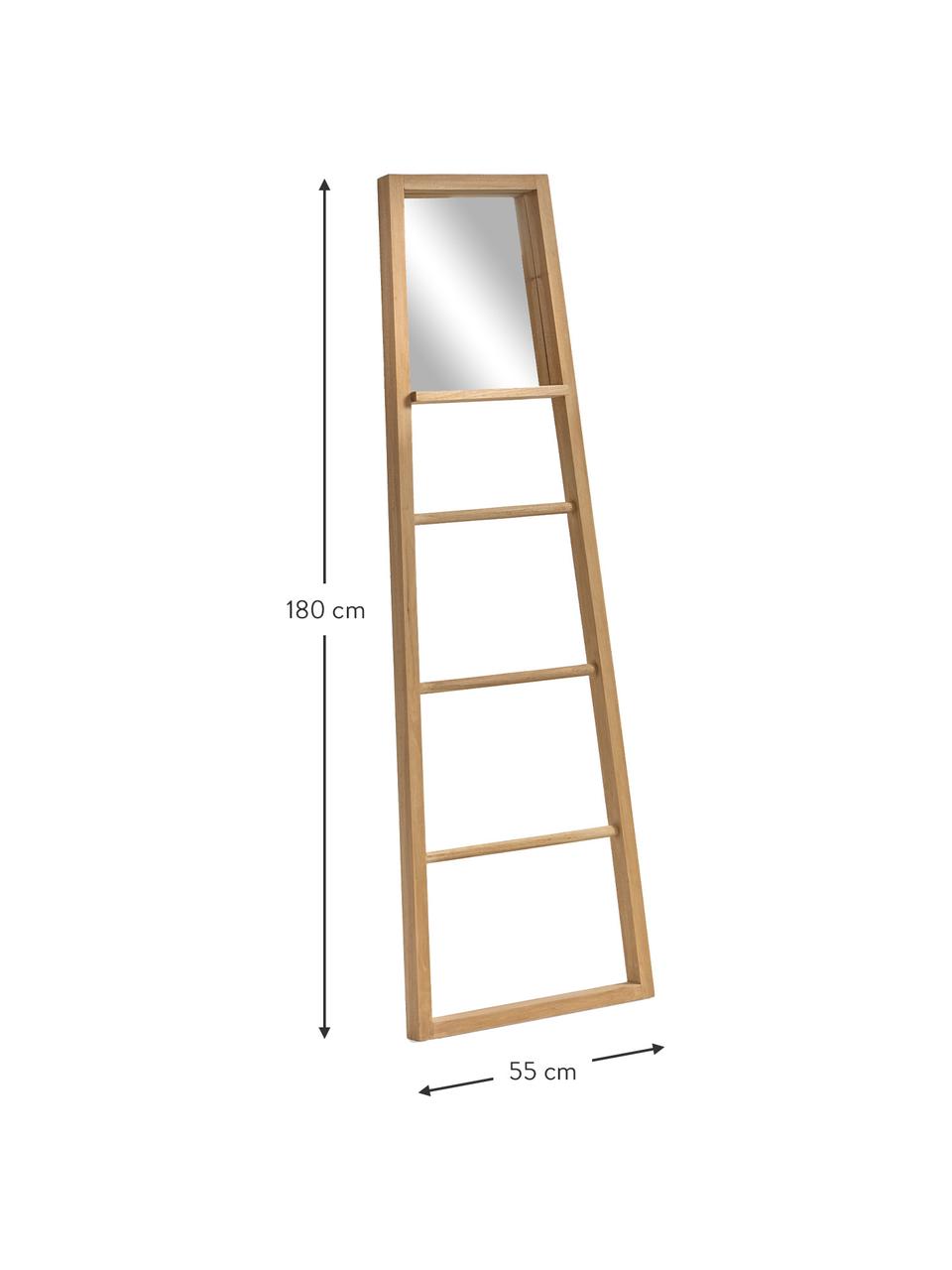 Scheve spiegel Flavina met licht houten frame en ladderplank, Lijst: hout, Licht hout, B 55 cm x H 180 cm