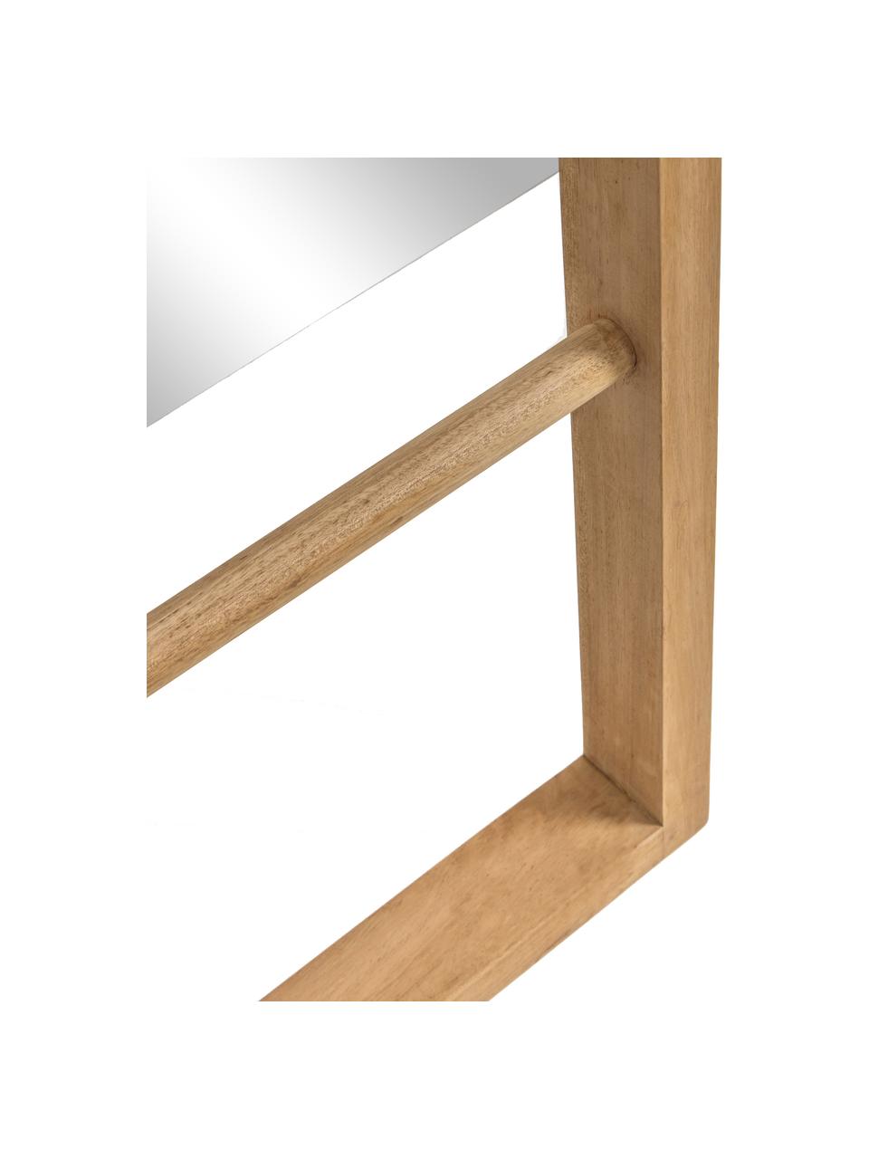 Scheve spiegel Flavina met licht houten frame en ladderplank, Lijst: hout, Licht hout, B 55 cm x H 180 cm