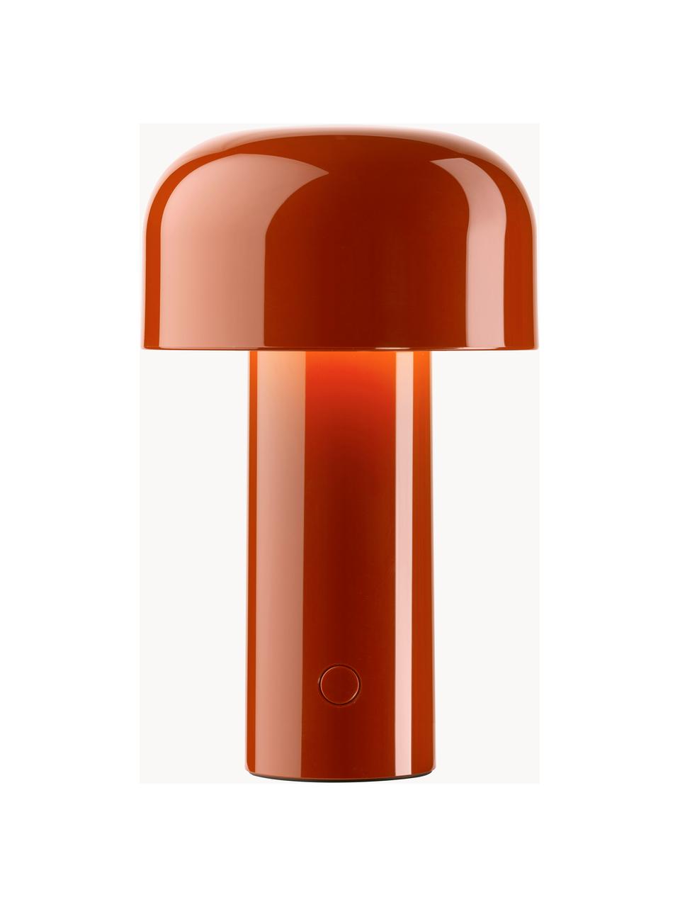 Kleine mobiele LED tafellamp Bellhop, dimbaar, Kunststof, Rood, glanzend, Ø 13 x H 20 cm
