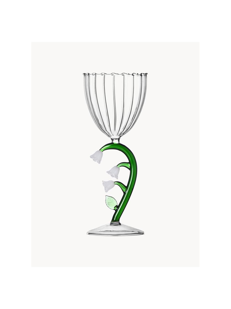 Copa de vino blanco artesanal Botanica, Vidrio de borosilicato, Transparente, verde, blanco, Ø 9 x Al 20 cm, 280 ml