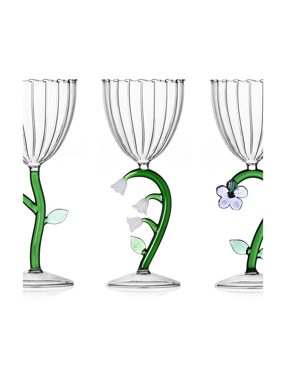 Ručne vyrobený pohár na biele víno Botanica, Borosilikátové sklo, Priehľadná, zelená, biela, Ø 9 x V 20 cm, 280 ml