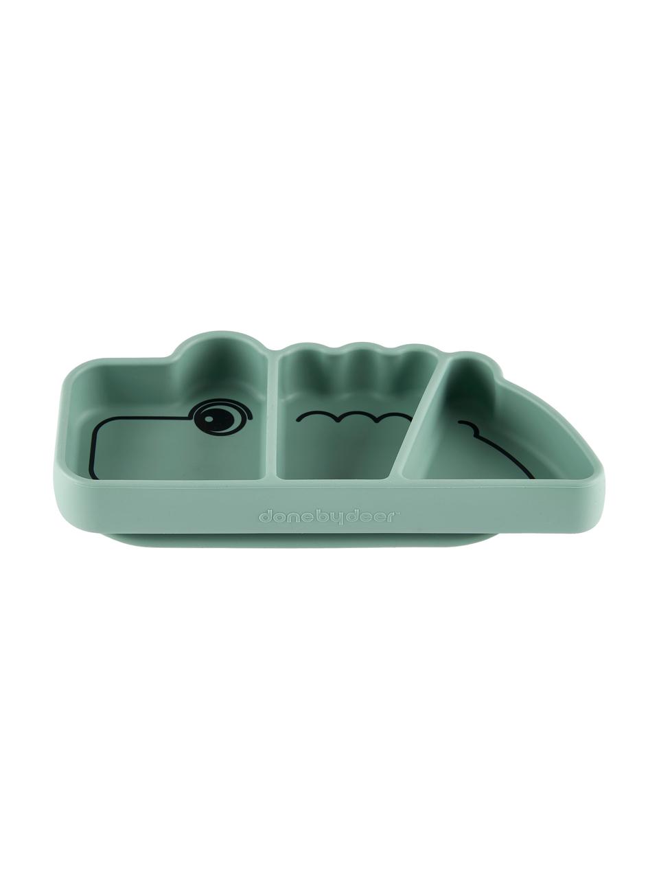 Assiette bébé Stick & Stay Croco, Silicone, sans danger pour les aliments Le silicone est doux et durable, résistant à la chaleur et convient pour une utilisation dans les micro-ondes, les fours et les congélateurs., Vert, larg. 21 cm x haut. 3 cm