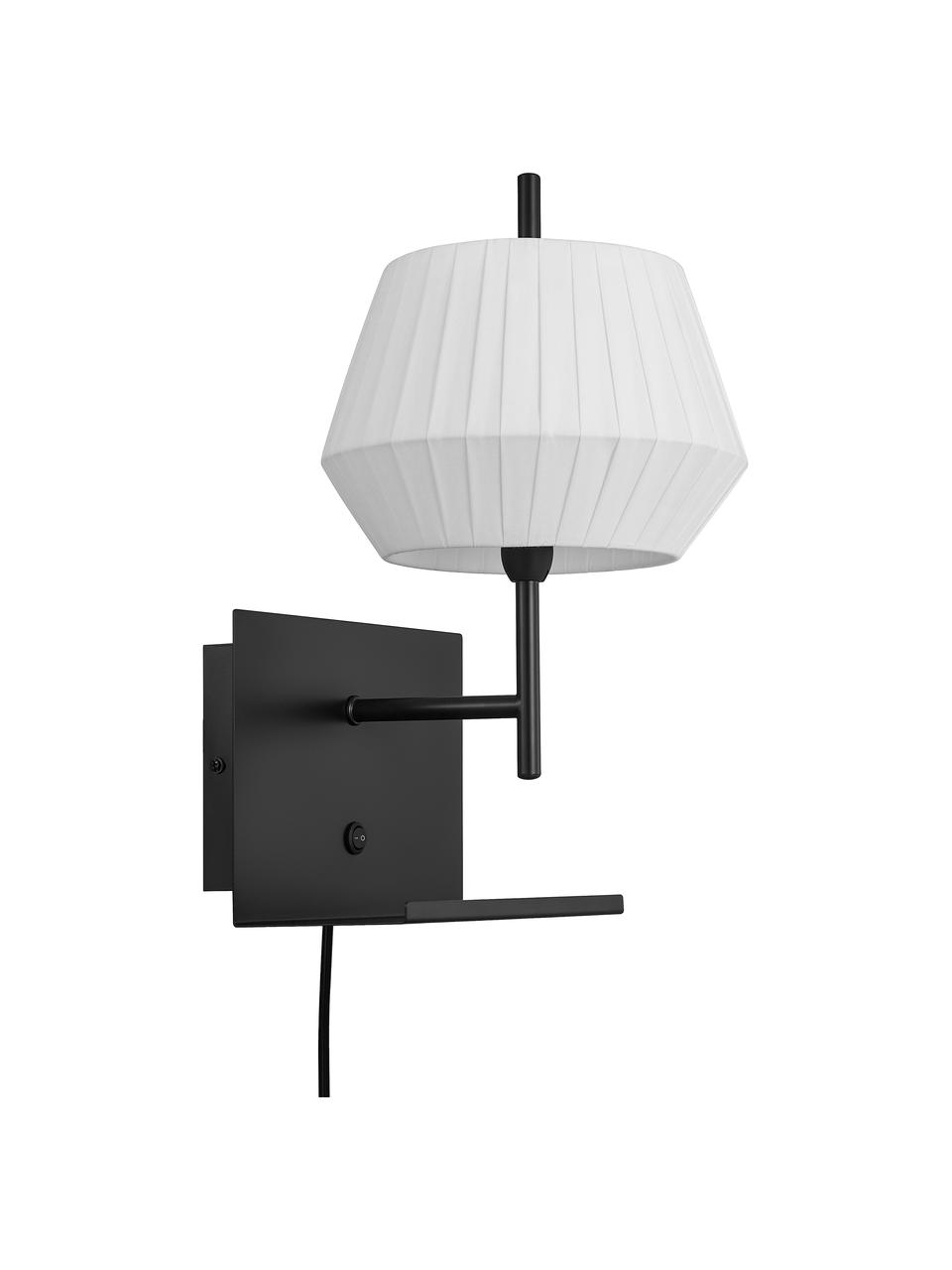 Klassieke wandlamp Dicte met stekker, Lampenkap: stof, Wit, zwart, 21 x 38 cm
