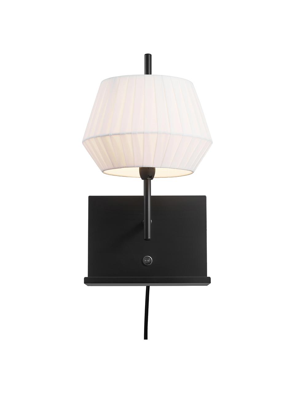 Klassieke wandlamp Dicte met stekker, Lampenkap: stof, Wit, zwart, 21 x 38 cm