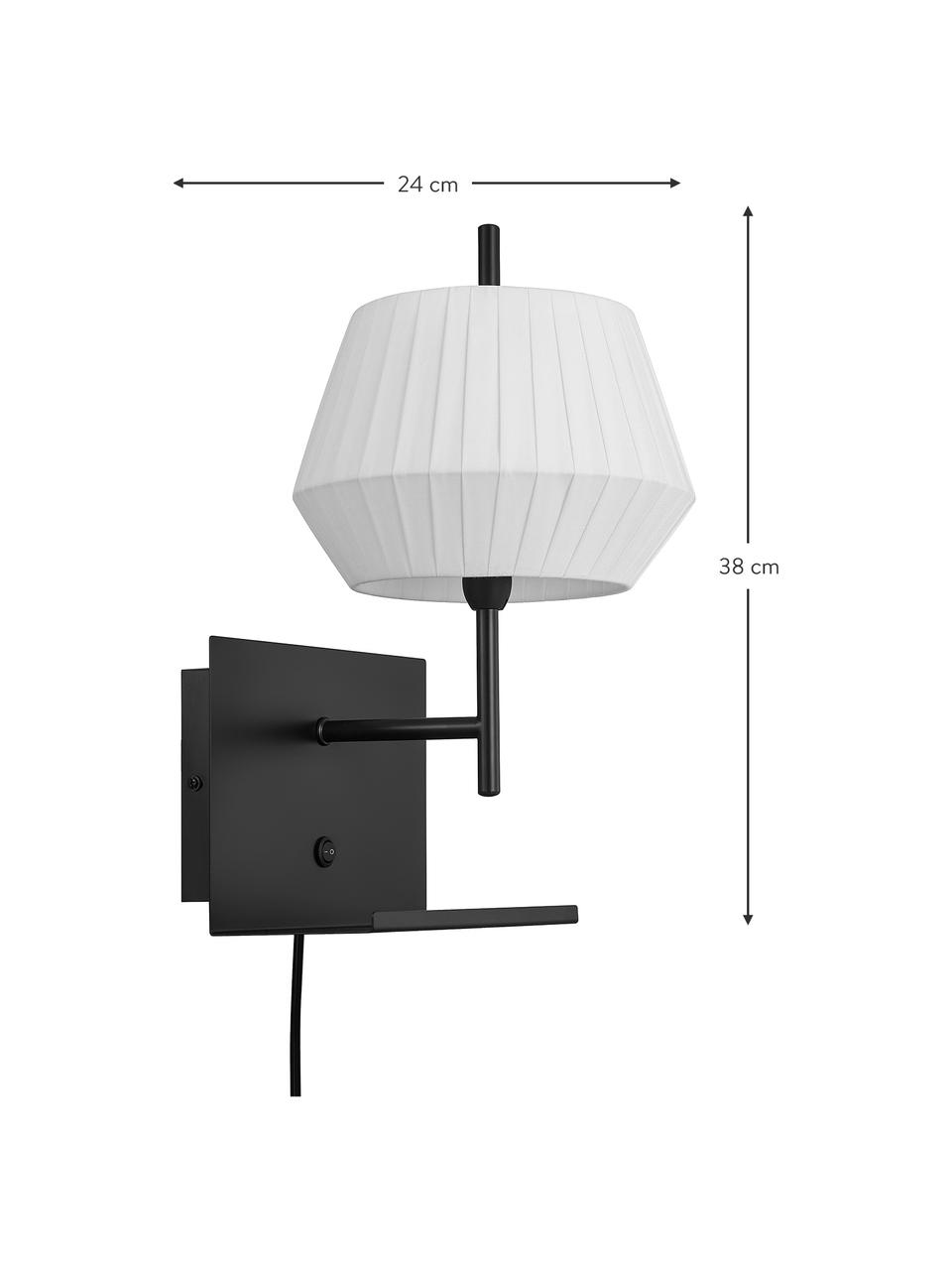 Klassieke wandlamp Dicte met stekker, Lampenkap: stof, Wit, zwart, 21 x 38 cm