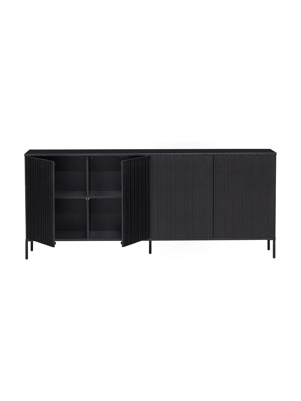 Komoda z drewna sosnowego z ryflowanym frontem Avourio, Korpus: drewno sosnowe z certyfik, Nogi: metal powlekany, Drewno sosnowe, S 200 x W 85 cm
