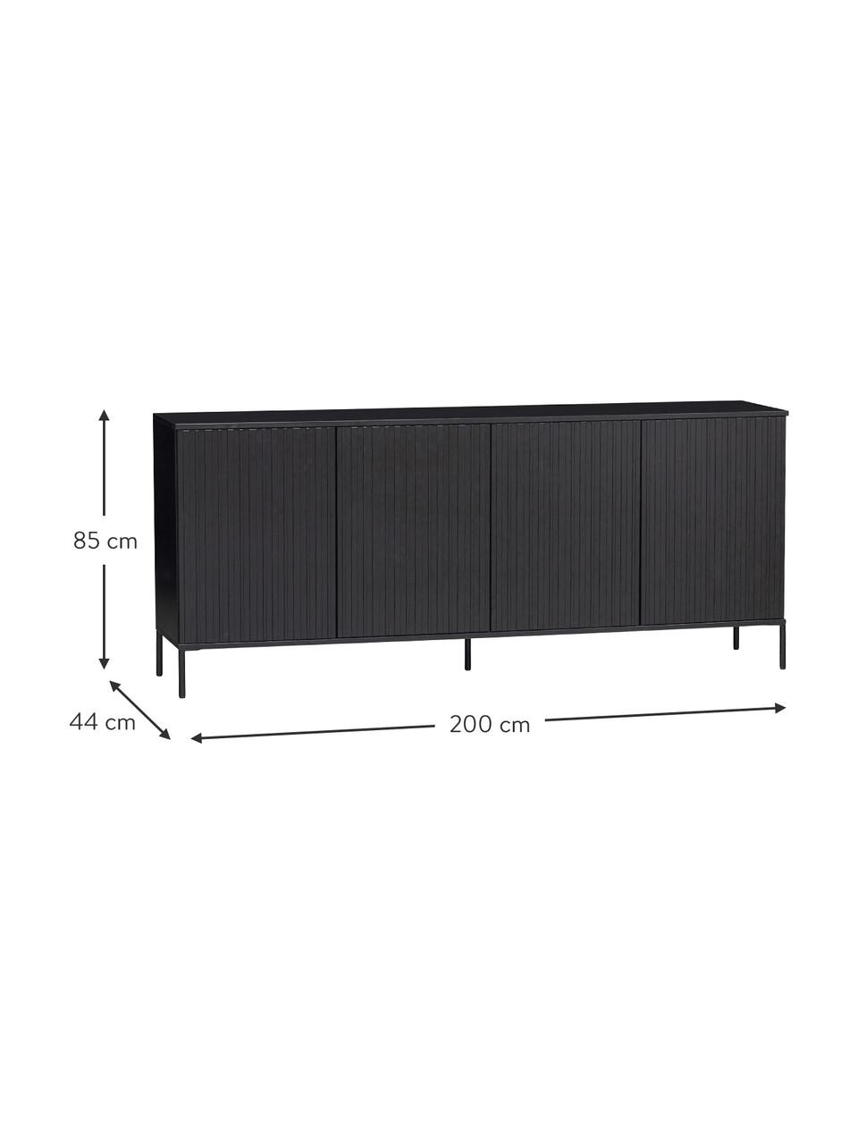 Komoda z drewna sosnowego z ryflowanym frontem Avourio, 4-drzwiowa, Korpus: drewno sosnowe z certyfik, Nogi: metal powlekany, Drewno sosnowe, S 200 x W 85 cm