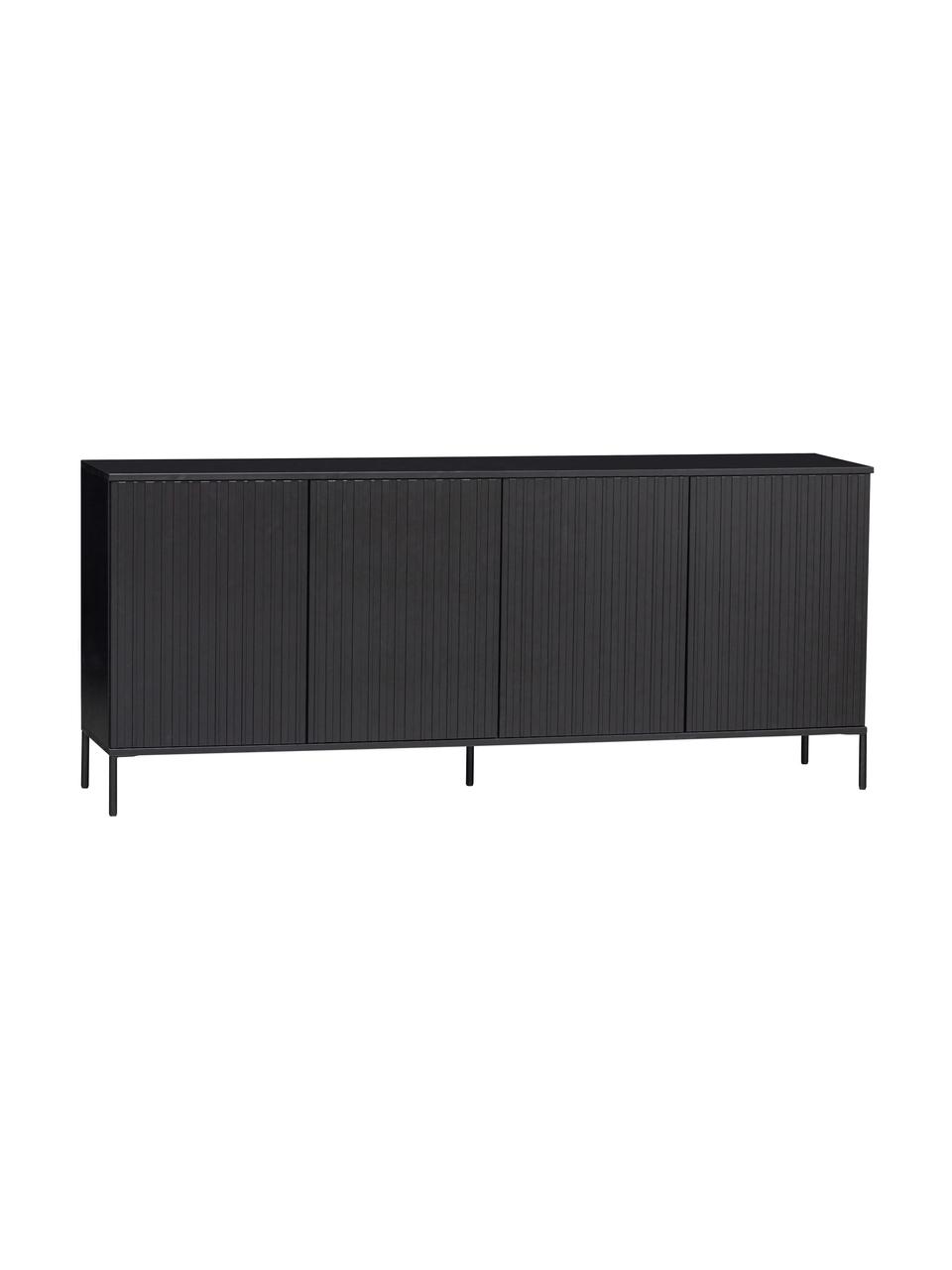 Komoda z drewna sosnowego z ryflowanym frontem Avourio, 4-drzwiowa, Korpus: drewno sosnowe z certyfik, Nogi: metal powlekany, Drewno sosnowe, S 200 x W 85 cm