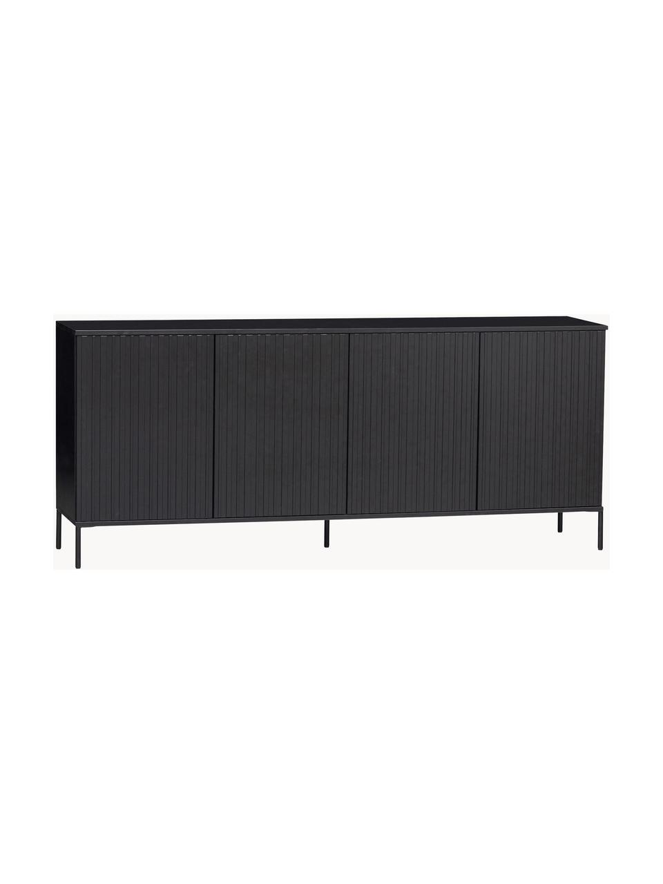 Sideboard Avourio aus Kiefernholz mit geriffelter Front, Korpus: Kiefernholz, Kiefernholz, schwarz, B 200 x H 85 cm