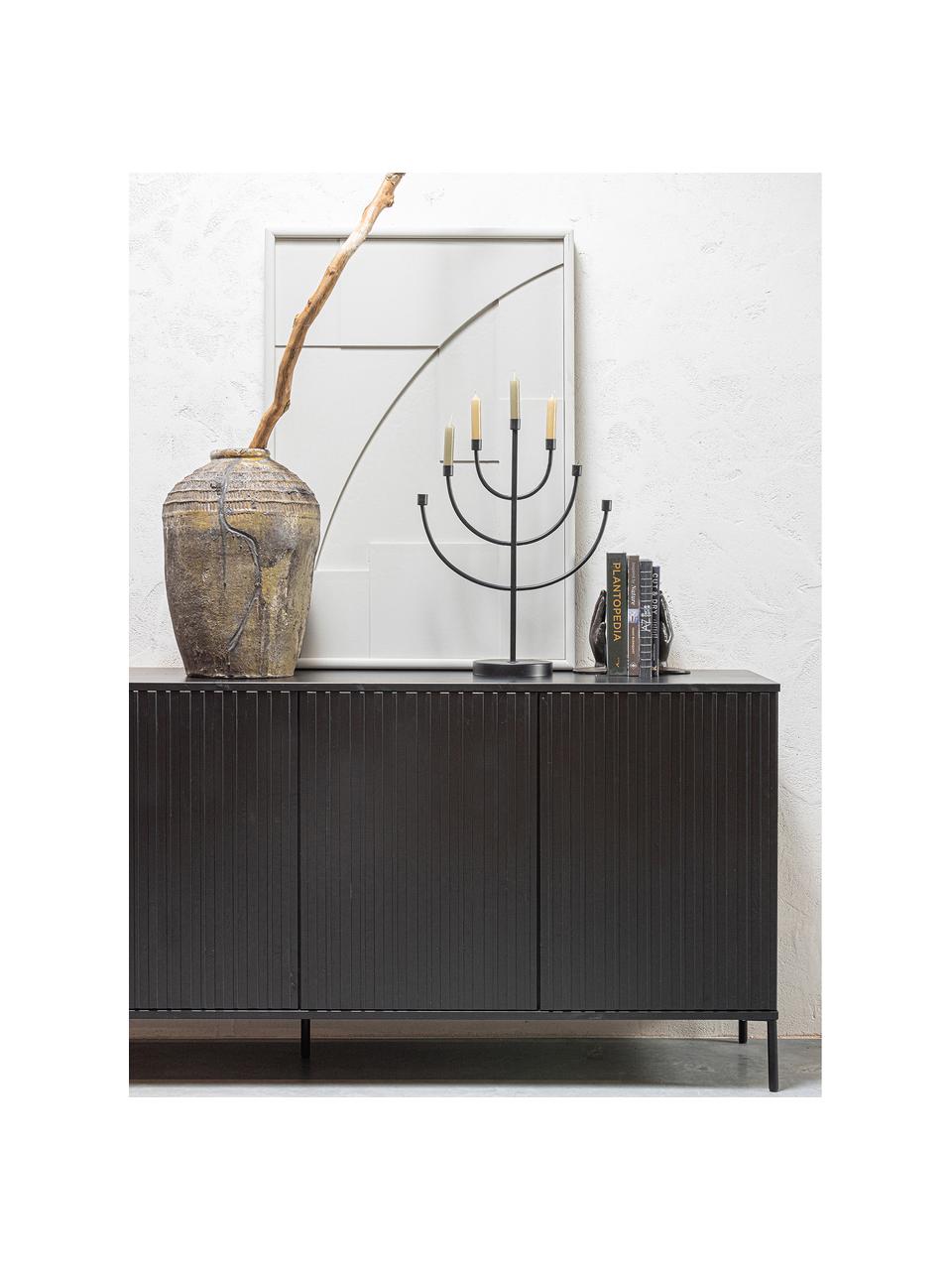 Credenza in legno di pino scanalato Avourio, Piedini: metallo rivestito Questo , Legno di pino laccato nero, Larg. 200 x Alt. 85 cm