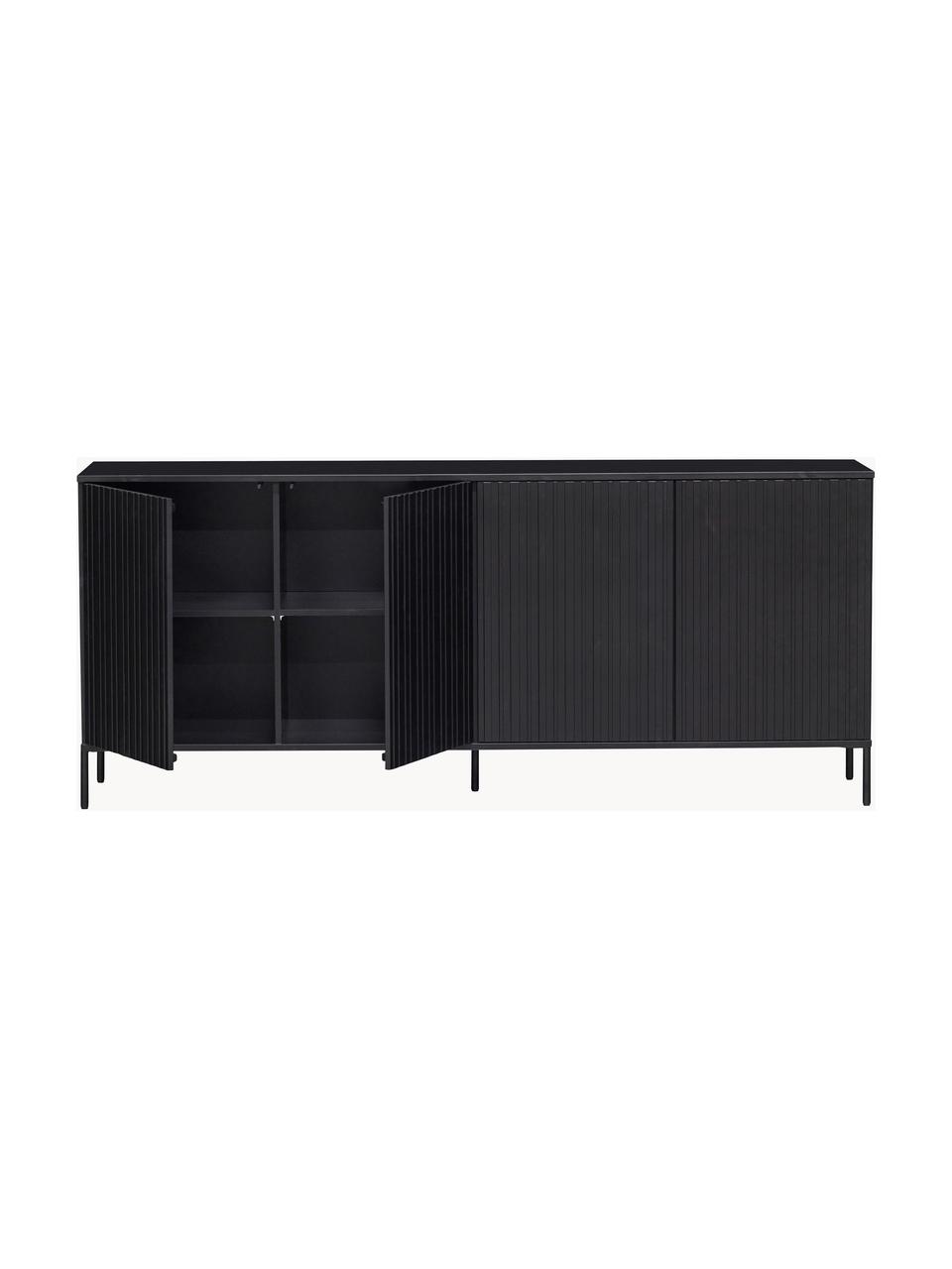 Credenza in legno di pino scanalato Avourio, Piedini: metallo rivestito Questo , Legno di pino nero, Larg. 200 x Alt. 85 cm