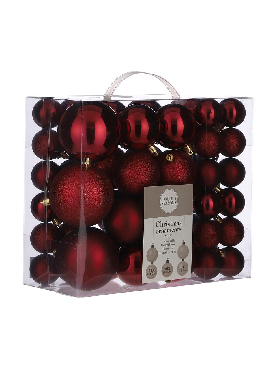 Set de bolas de Navidad irrompibles Natalie, 46 uds., Plástico, Rojo oscuro, Set de diferentes tamaños