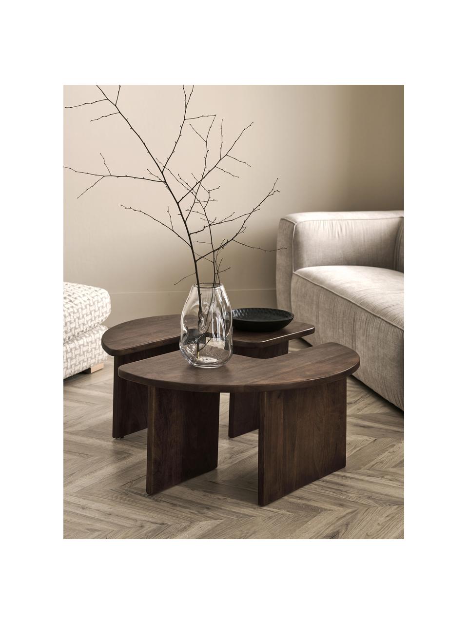 Set de mesa de centro redonda de madera de mango Match, 2 pzas., Madera de mango, Madera de mango oscura, Ø 90 cm