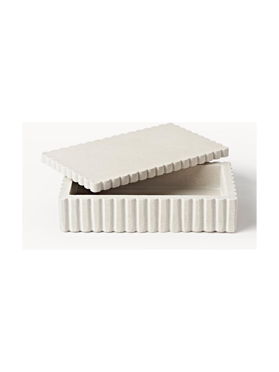 Boîte de rangement avec bord côtelé Rita, Grès, Blanc cassé, larg. 20 x haut. 5 cm