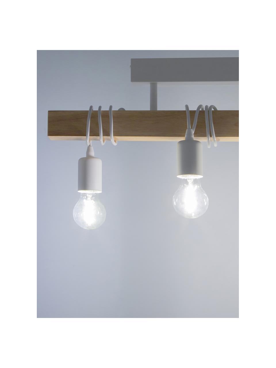 Plafondlamp Townshend van hout, Baldakijn: gelakt staal, Wit, rubberhout, B 55 x H 27 cm