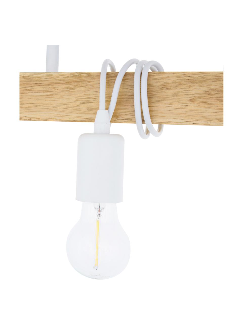 Plafondlamp Townshend van hout, Baldakijn: gelakt staal, Wit, rubberhout, B 55 x H 27 cm