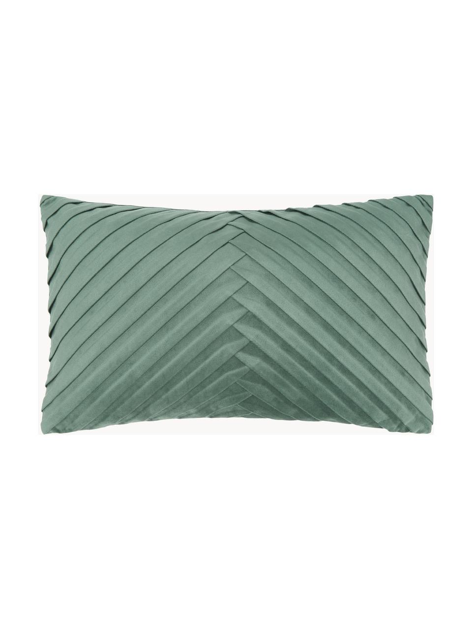 Fluwelen kussenhoes Lucie in donkergroen met structuur-oppervlak, 100% fluweel (polyester), Donkergroen, B 30 x L 50 cm