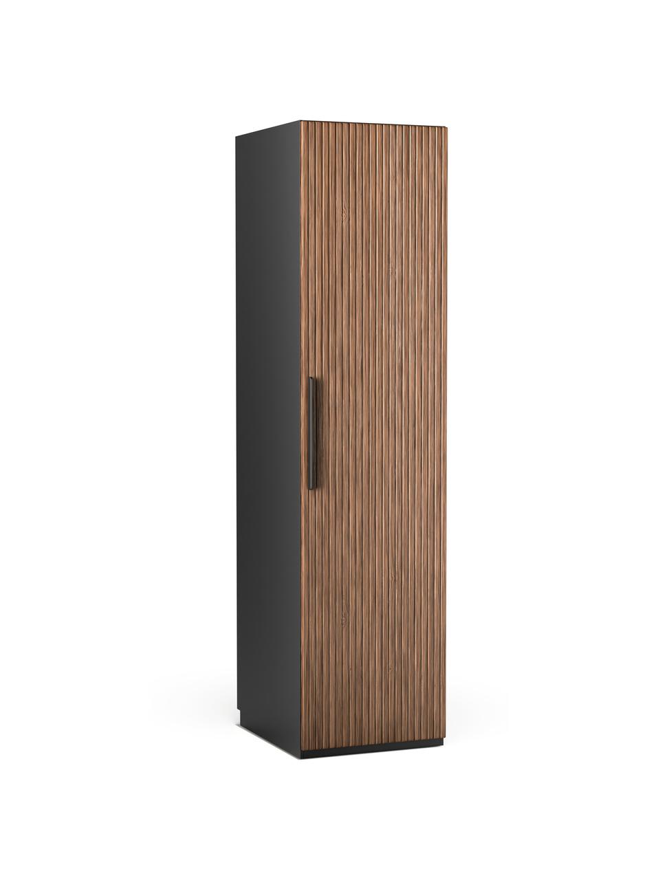 Armario modular Simone, 1 puerta (50 cm), diferentes variantes, Estructura: aglomerado con certificad, Aspecto madera de nogal, negro, Interior Basic (An 50 x Al 200 cm)