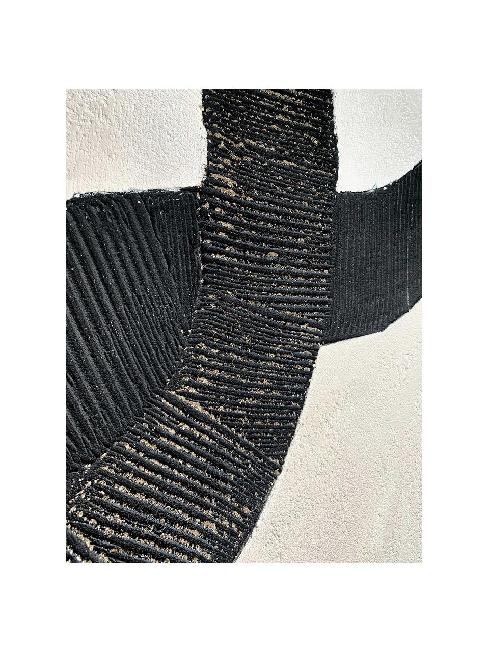 Toile peinte à la main Black Lines, Noir, beige clair, larg. 80 x haut. 80 cm
