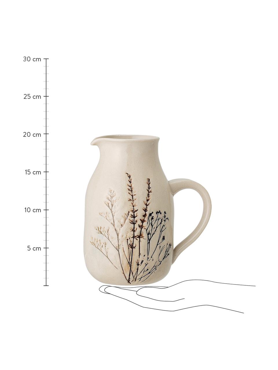 Handgemaakte karaf Bea met grasmotief 1,5 L, Keramiek, Beige, Ø 12 x H 20 cm