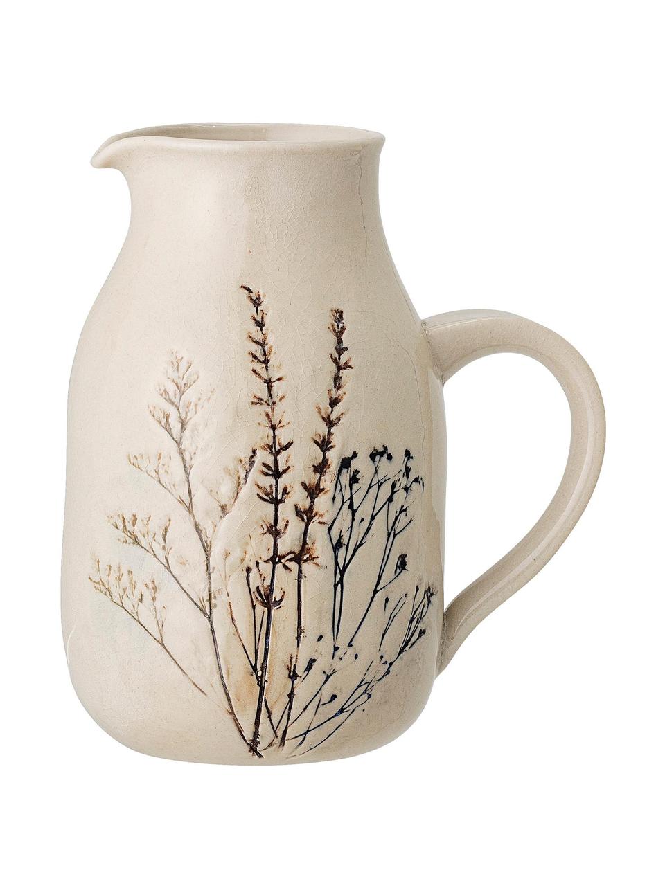 Brocca fatta a mano con motivo erba Bea, 1.5 L, Gres, Beige, 1.5 L